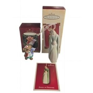Hallmark Keepsake Ornaments Angel in Disguise 1999 & 2002 Set Bear Nurse